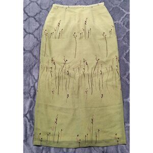 EUC Fashion Collection Lined Light Green Skirt With Floral Design/Size L